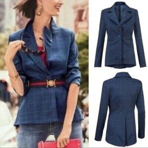 CAbi Sunset Kiss Window Pane Blue Plaid Blazer/Jacket #5475